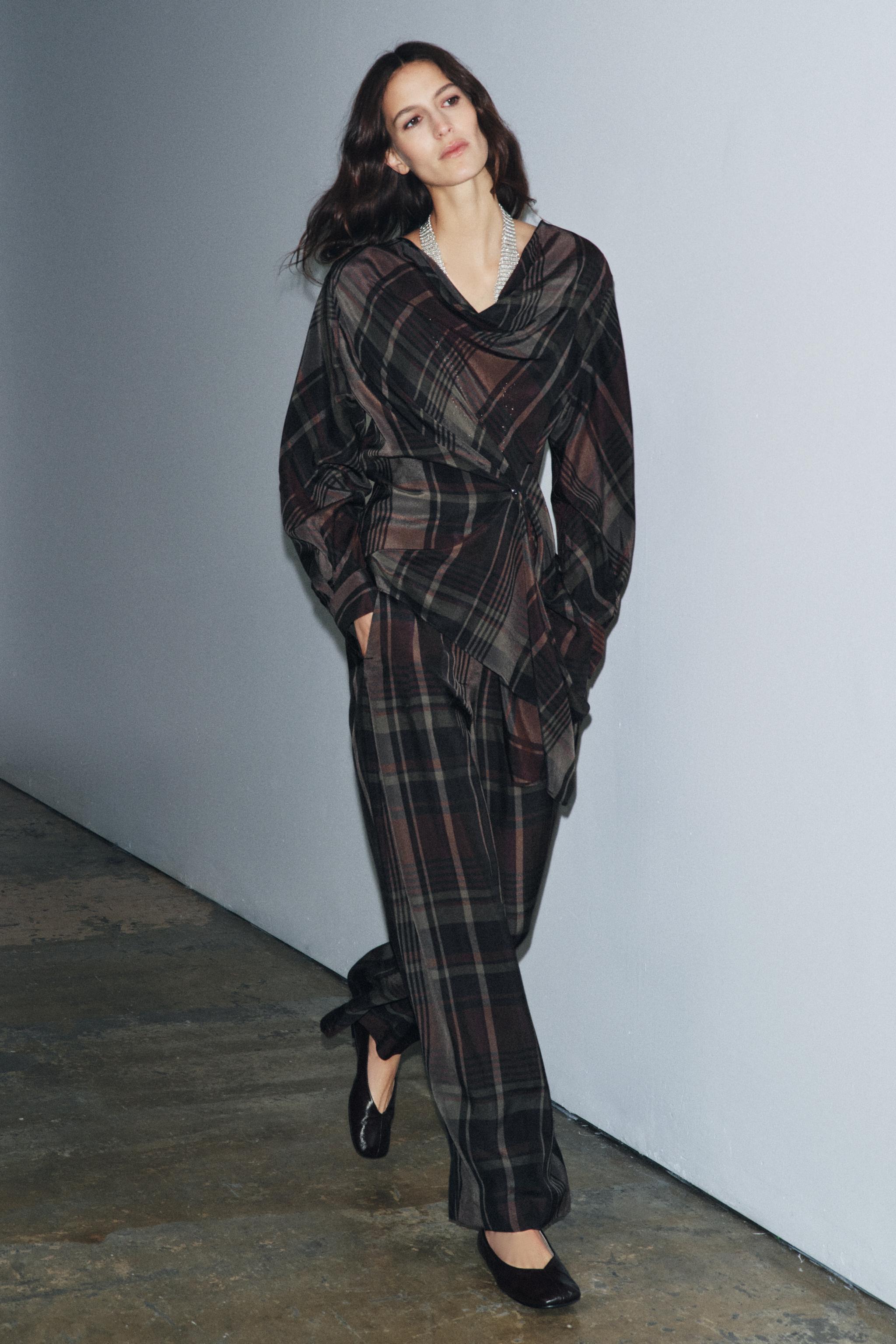 ZW COLLECTION PLAID DRAPED TOP